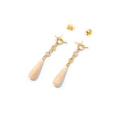 18k Gold Drop "Knot" Earrings with Rose Cut Diamonds and Honey Opal