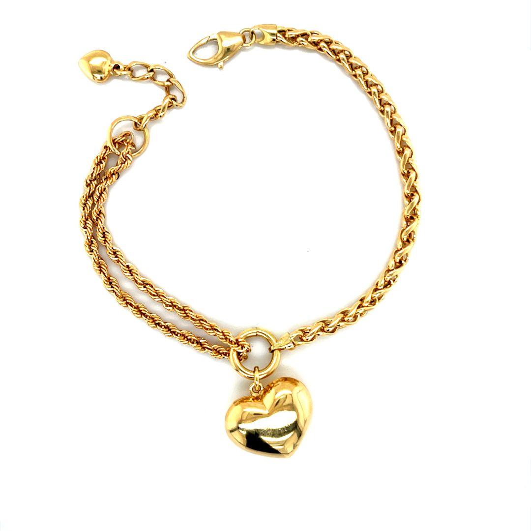 da uomo o donna Bracciale a doppia catena in oro 18K con charme a cuore in vendita
