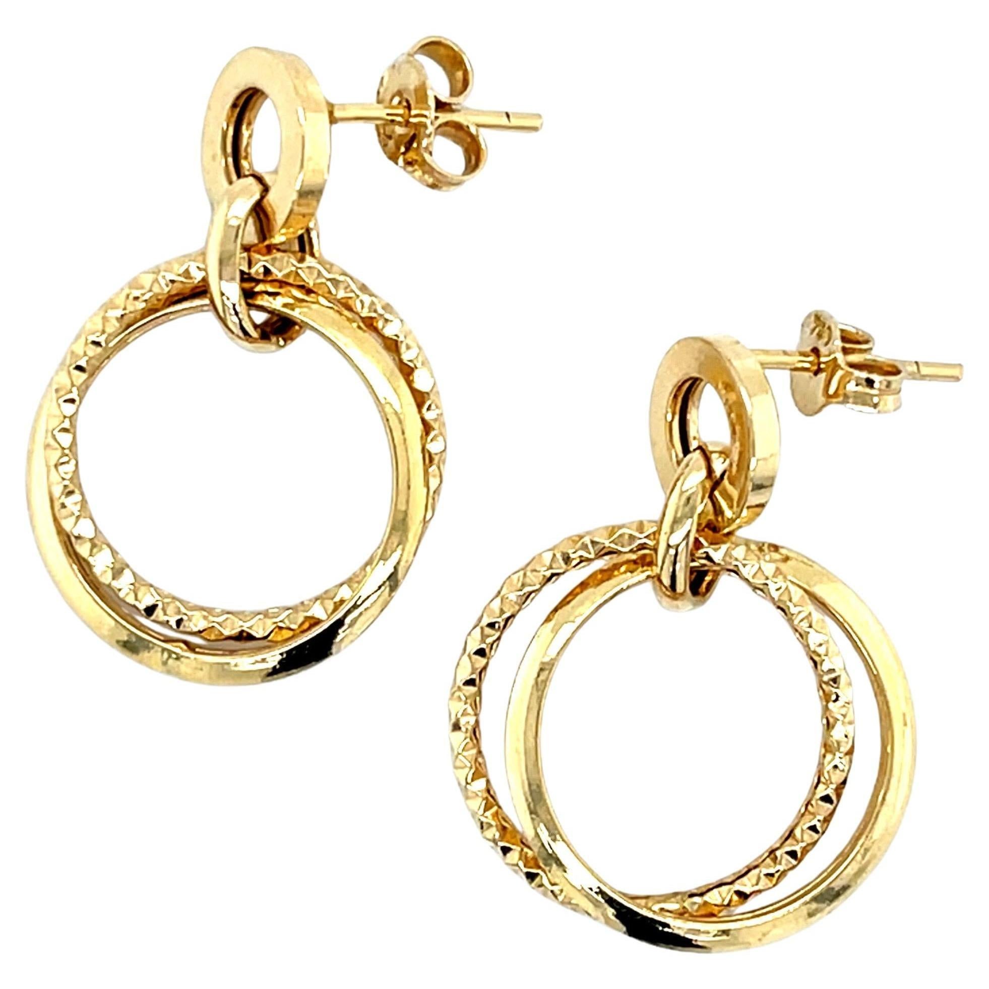 18K Gold Dual-Chain Circle Drop Earrings