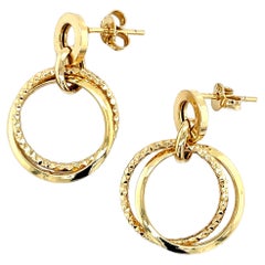 Pendants d'oreilles en or 18K à double chaîne et cercle