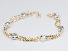 18K Gold Dual Tone Diamond Cut Disco Ball Bracelet 5.32g