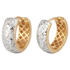 18K Gold Dual Tone Huggie Earrings Wear Both Sides Yellow and White Gold ~3.8g R