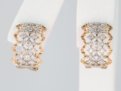 18K Gold Dual Tone Textured Huggie Earrings with Diamonds R3214