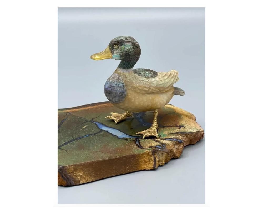 18k Gold Duck Carved Opal Hardstone Figure In Good Condition For Sale In New York, NY
