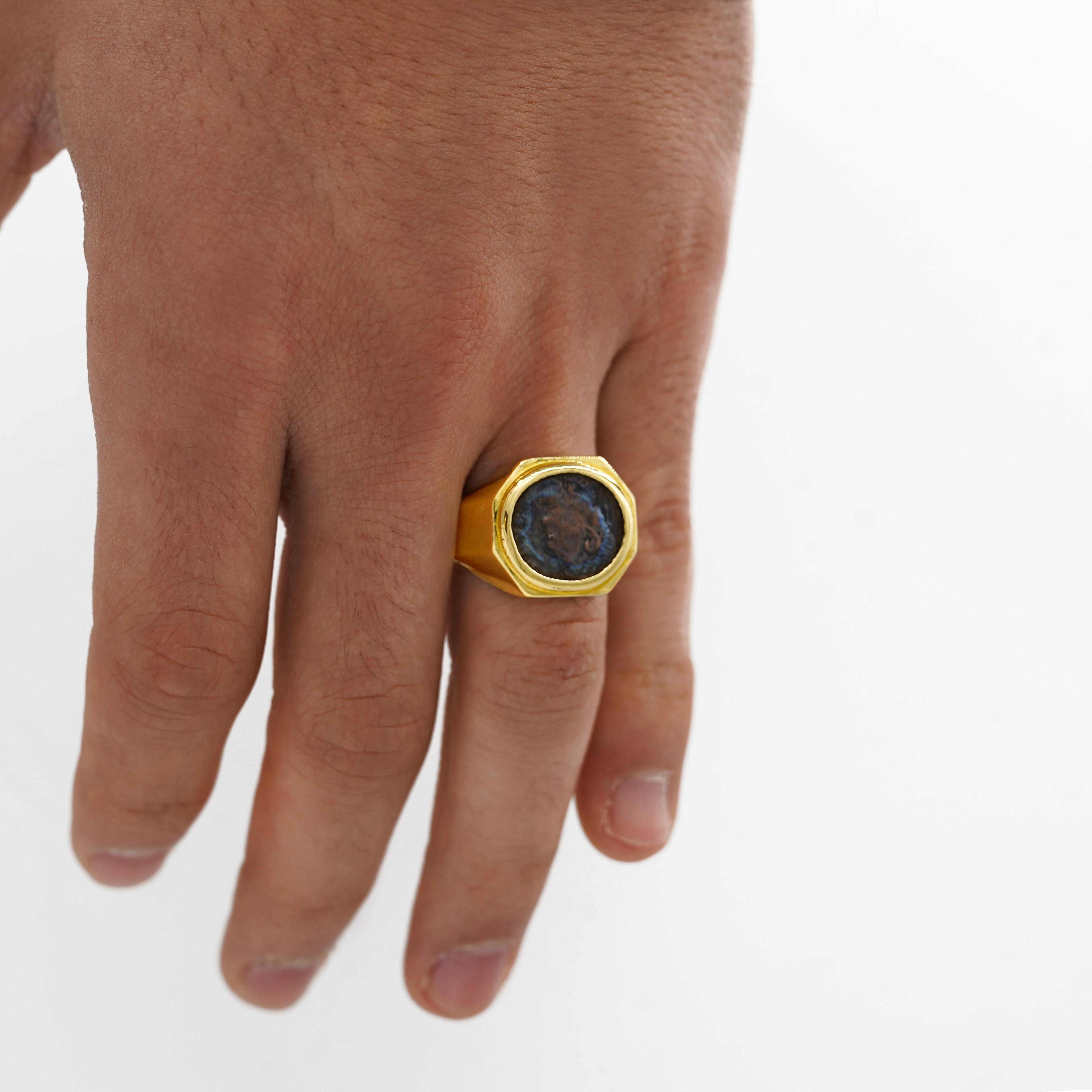 Anello da uomo con moneta biblica romana e paleocristiana in oro 18 carati in vendita 7