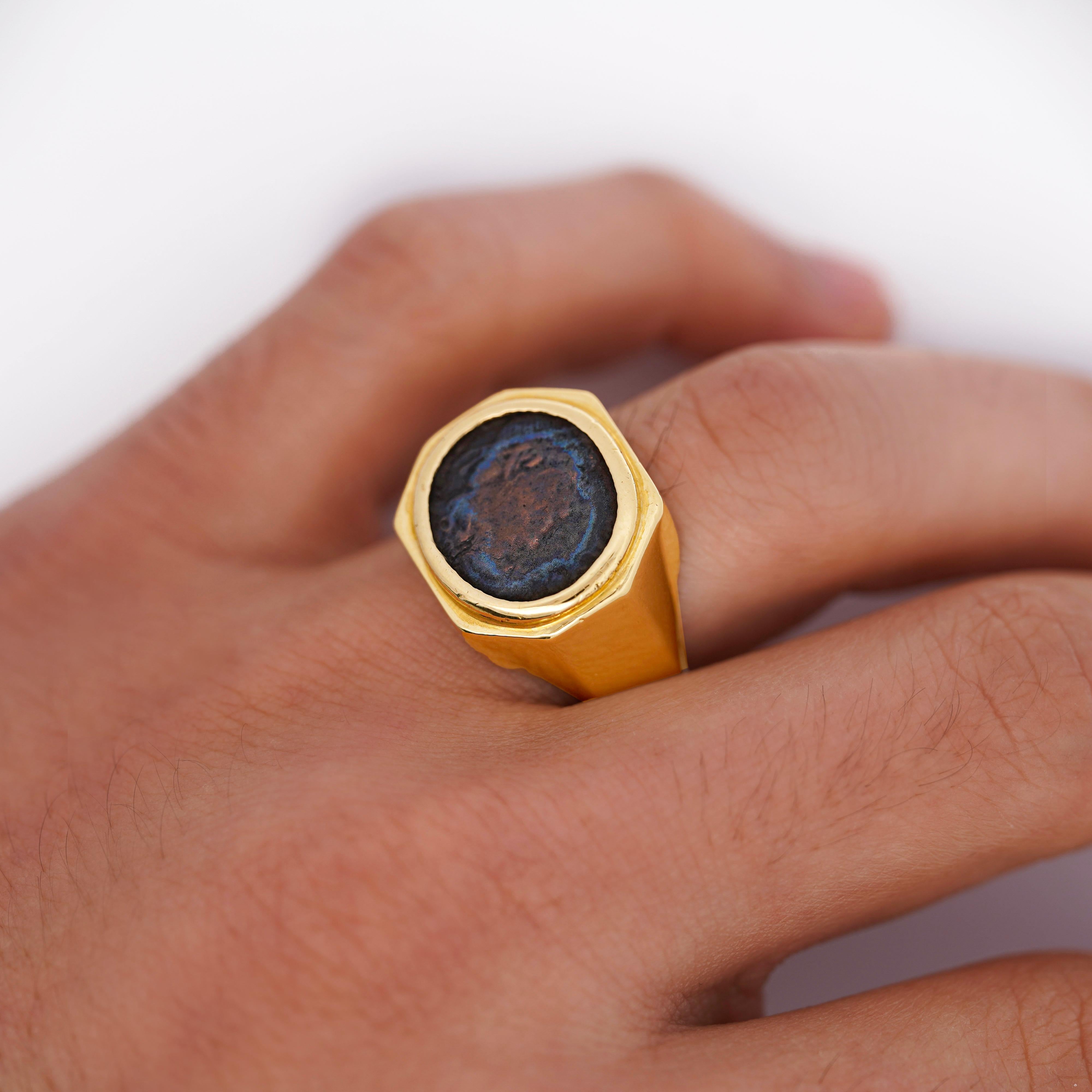 Anello da uomo con moneta biblica romana e paleocristiana in oro 18 carati in vendita 2