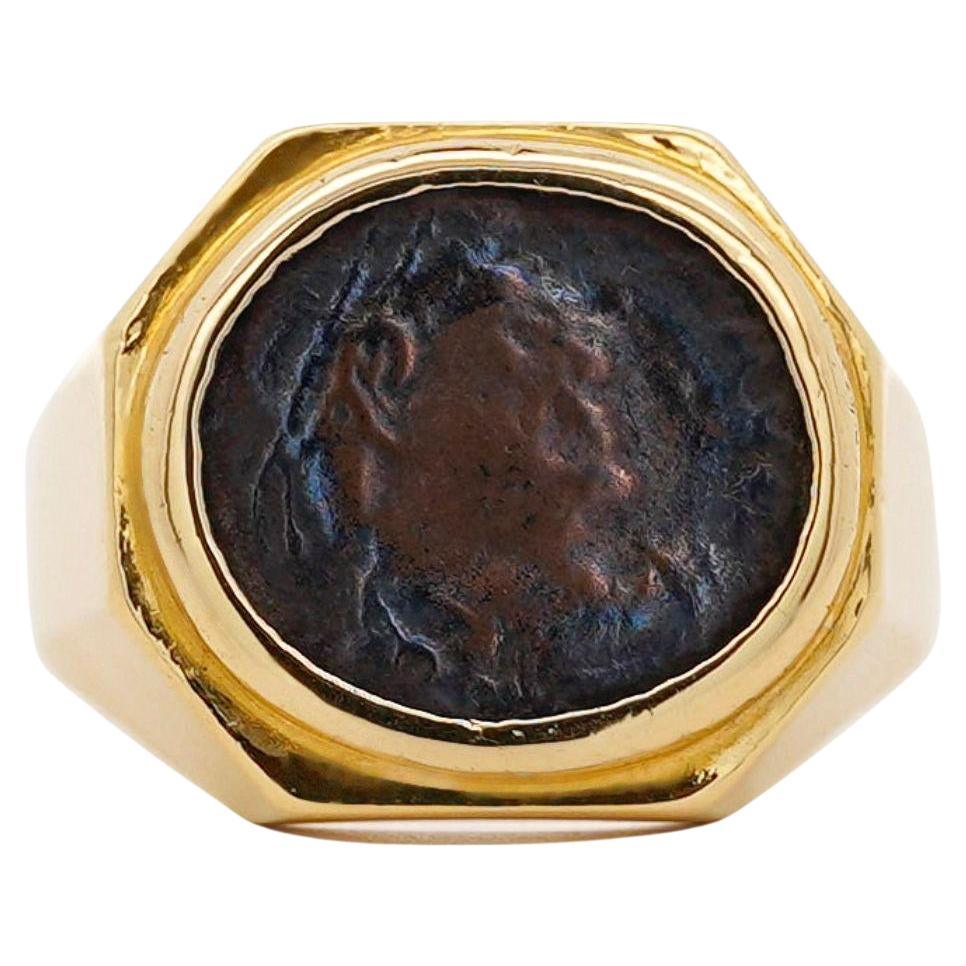 18K Gold Early Christian Roman Biblical Coin Men's Ring