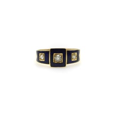 18K Gold Early Victorian Diamond Trilogy Ring with Blue Enamel Details