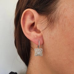 18K gold earrings - Classic dangling latch back hoops - 1.14 ct real diamonds