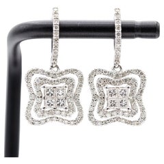 18K gold earrings - Classic dangling latch back hoops - 1.14 ct real diamonds
