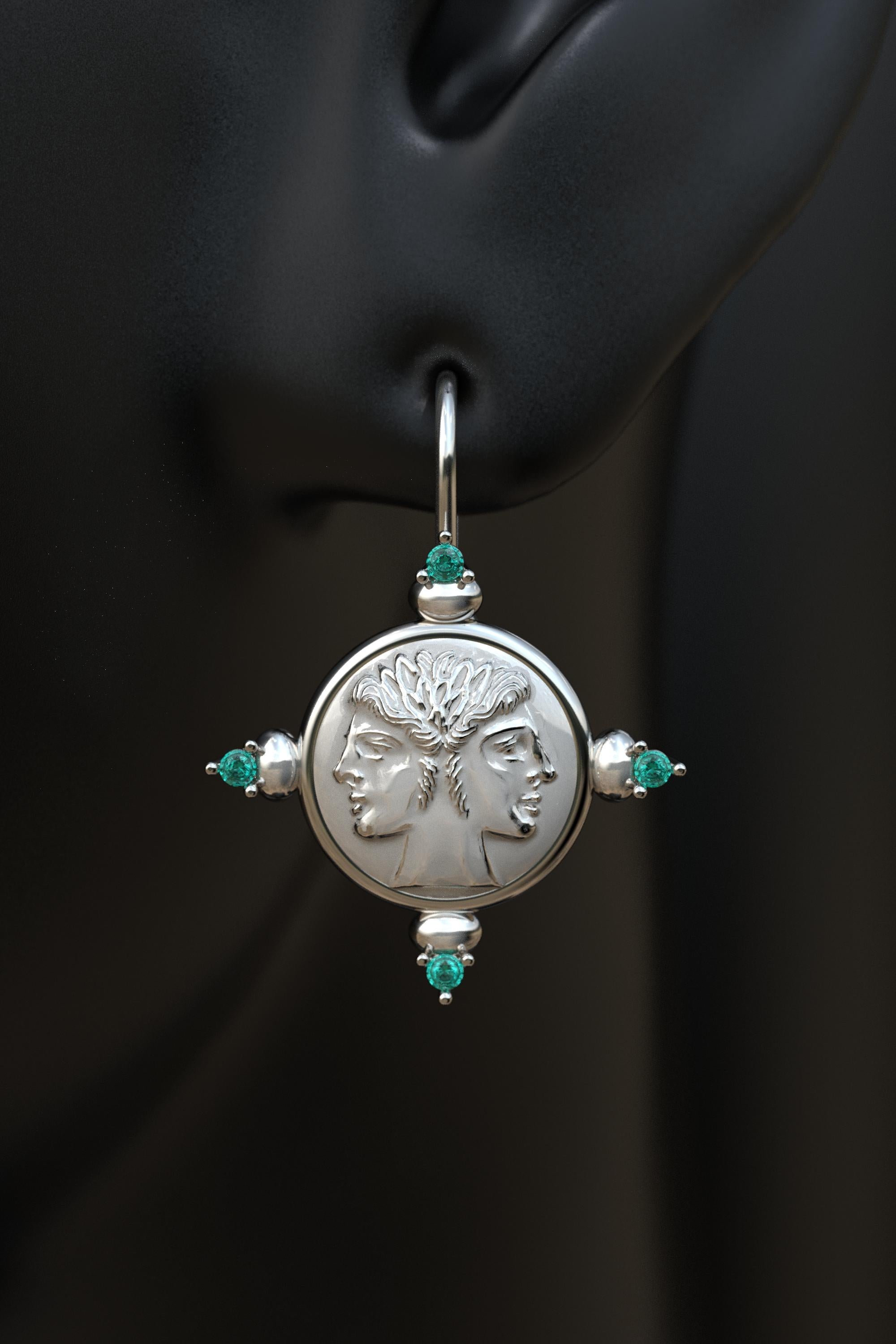 18 Karat Gold Ohrringe im antiken römischen Stil mit natürlichen Smaragden, hergestellt in Italien im Angebot 4