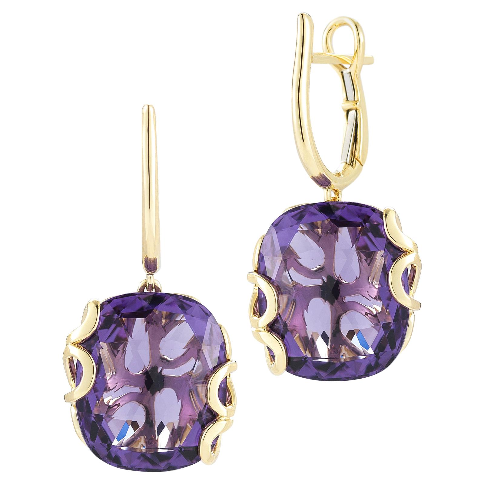 18k Gold Earrings with Amethyst For Sale