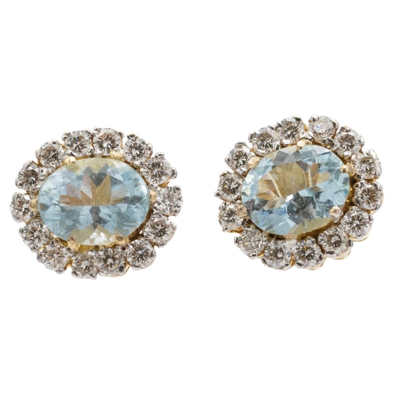 18k gold earrings with aquamarines and diamonds For Sale