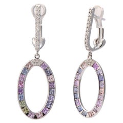 18K Gold Earrings with Diamonds and Multi-Color Sapphires