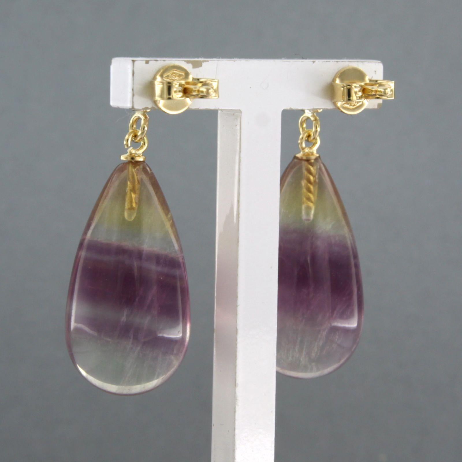 Brilliant Cut 18k gold earrings with fluorite and brilliant cut diamond up to 0.38ct 11.8 gram For Sale