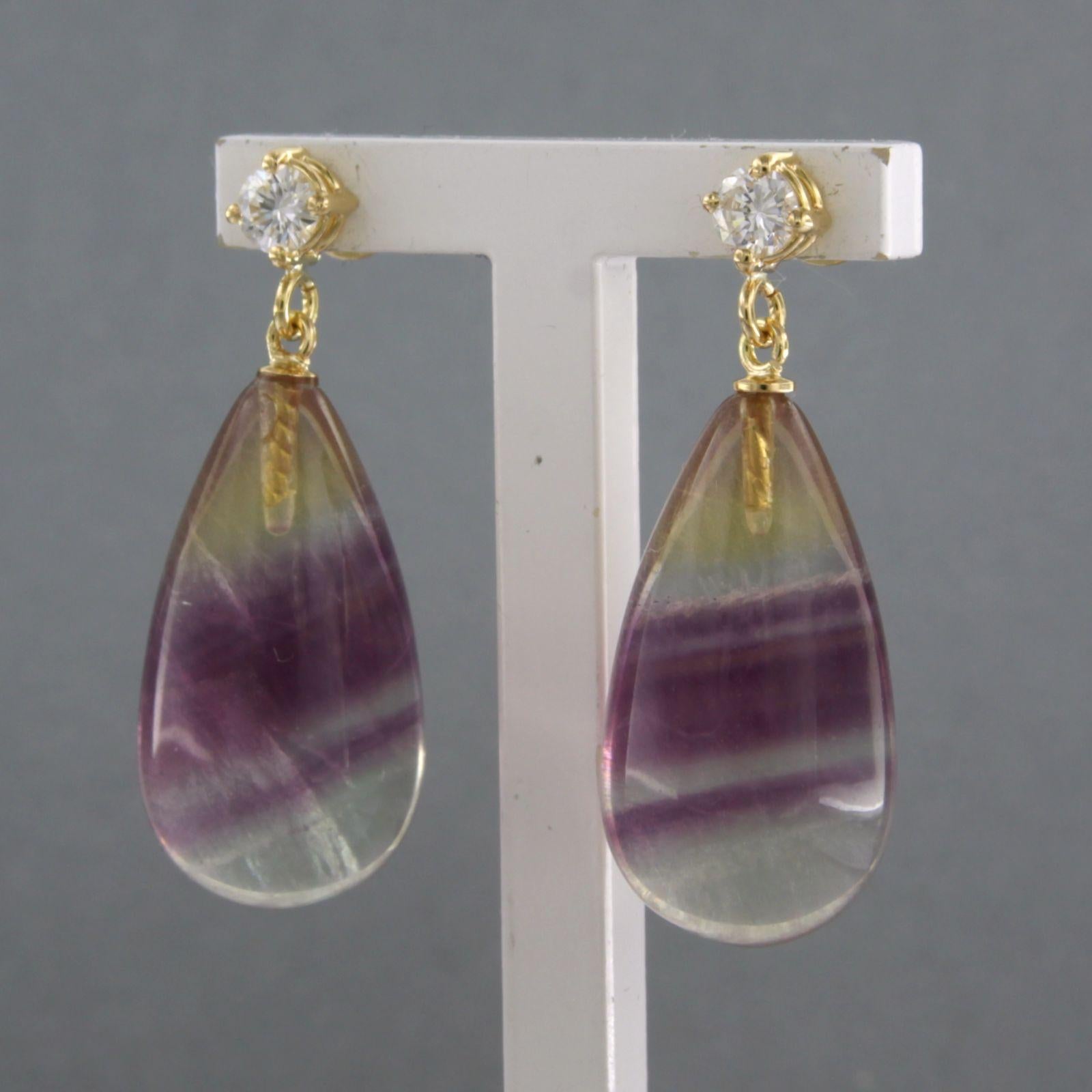 18k gold earrings with fluorite and brilliant cut diamond up to 0.38ct 11.8 gram In New Condition For Sale In The Hague, ZH
