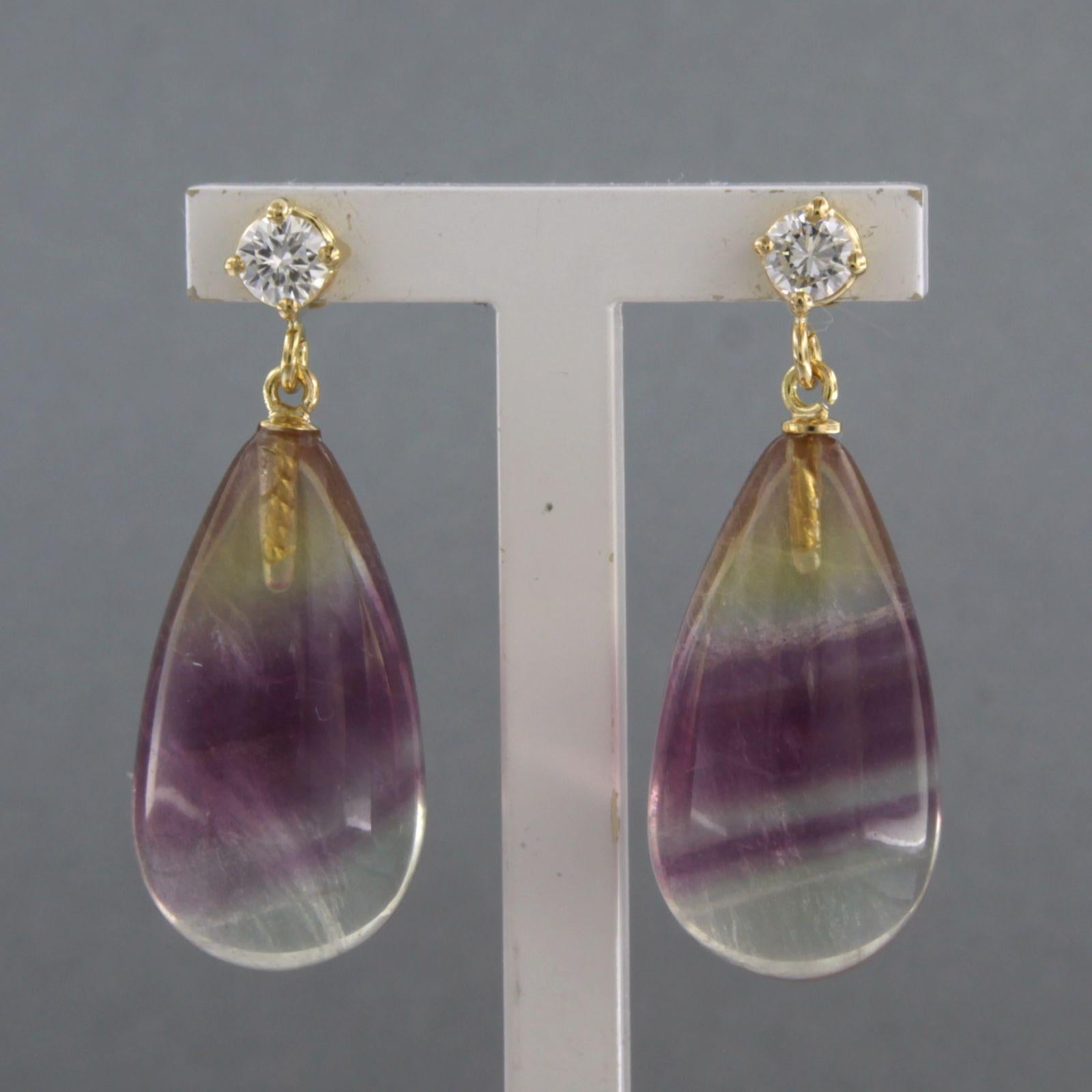 Women's 18k gold earrings with fluorite and brilliant cut diamond up to 0.38ct 11.8 gram For Sale