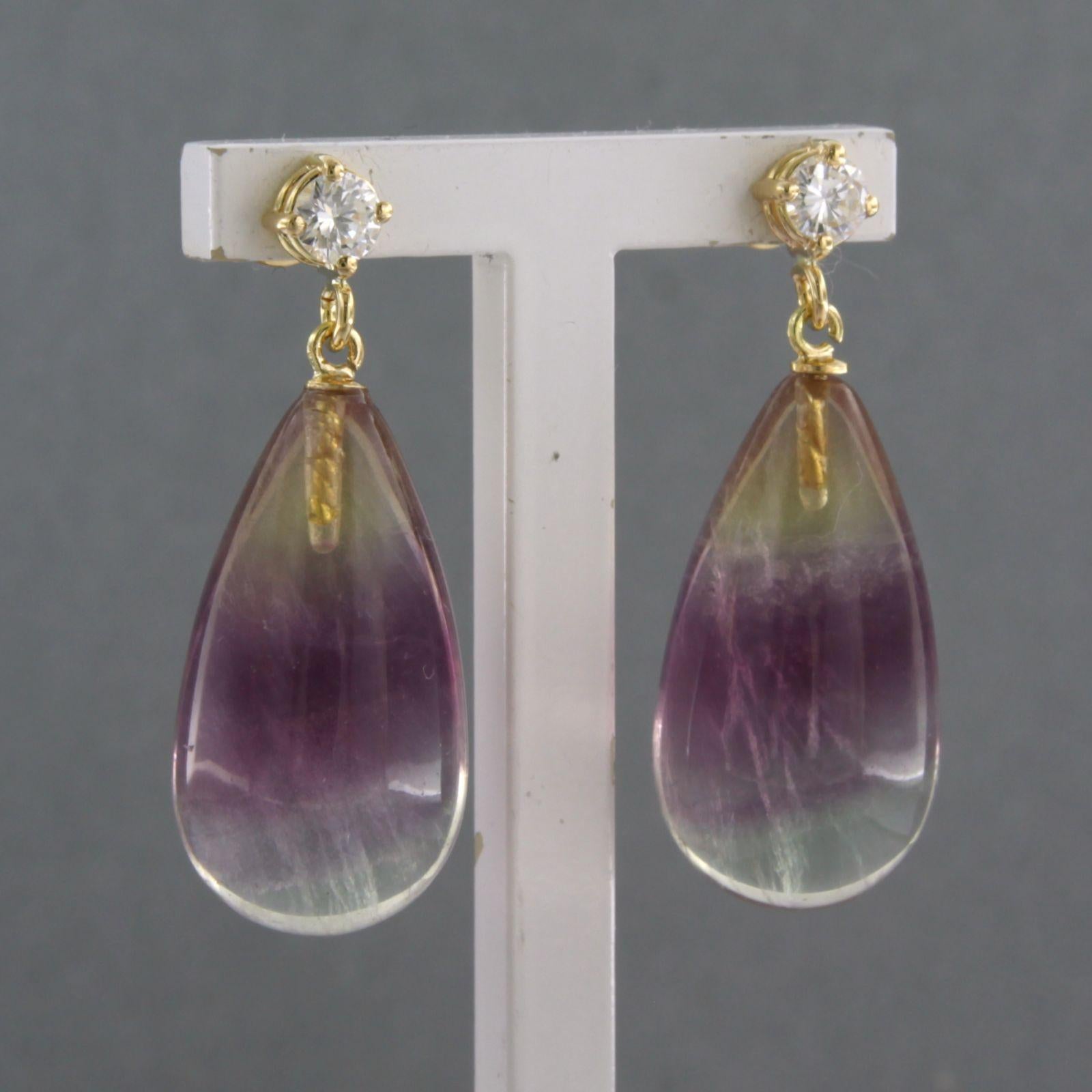 18k gold earrings with fluorite and brilliant cut diamond up to 0.38ct 11.8 gram For Sale 1