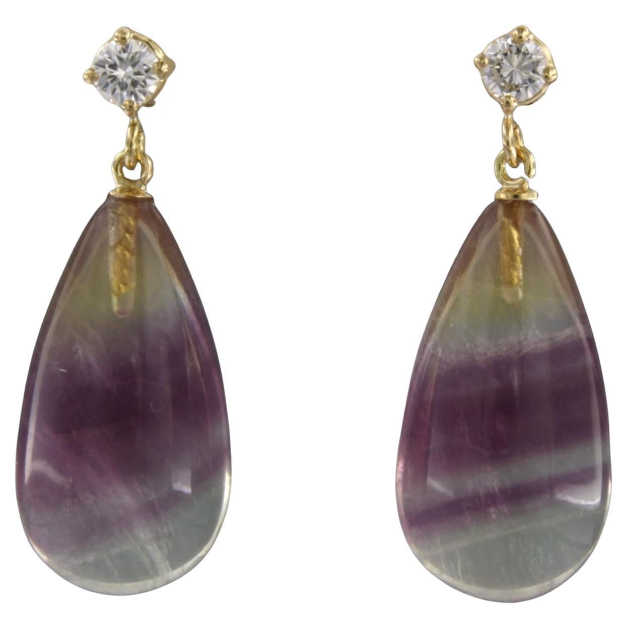 18k gold earrings with fluorite and brilliant cut diamond up to 0.38ct 11.8 gram