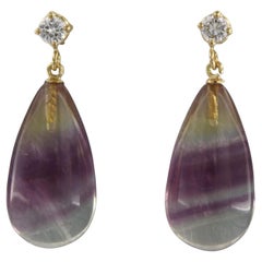 Orecchini in oro 18k con fluorite e diamante taglio brillante fino a 0,38ct 11,8 grammi