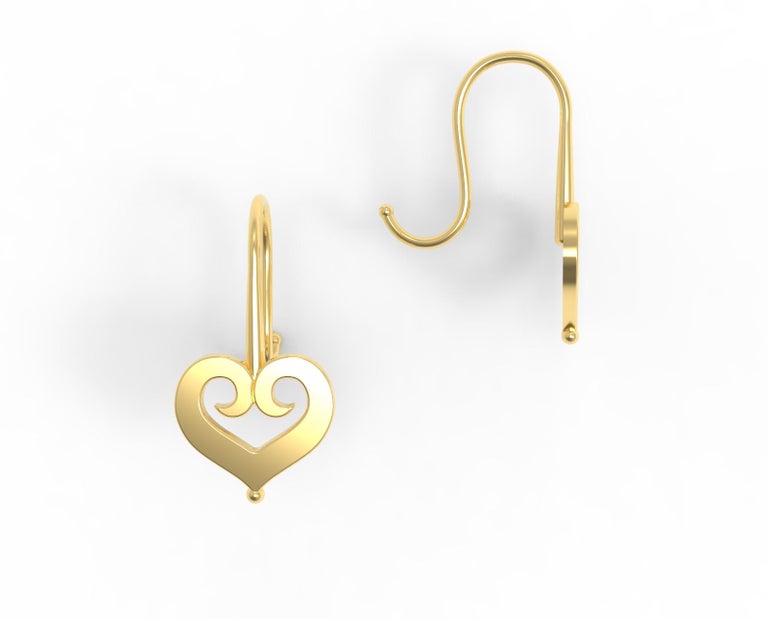 22K Gold Earrings with Heart Motif by Romae Jewelry Inspired by an Ancient Roman Example. Our darling 
