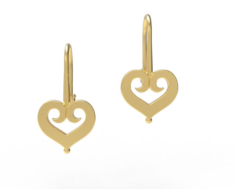Classical Roman 22K Gold Earrings with Heart Motif by Romae Jewelry Inspired by Ancient Examples For Sale