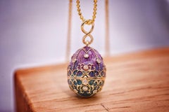 18K Gold 'Easter Egg' Sapphire & Diamond Enameled Pendant Necklace