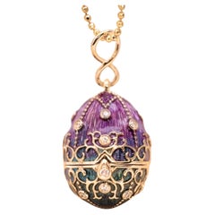 18K Gold 'Easter Egg' Sapphire & Diamond Enameled Pendant Necklace