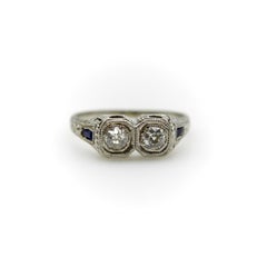 18K Gold Edwardian/Art Deco Two Stone Diamond Ring with Sapphires