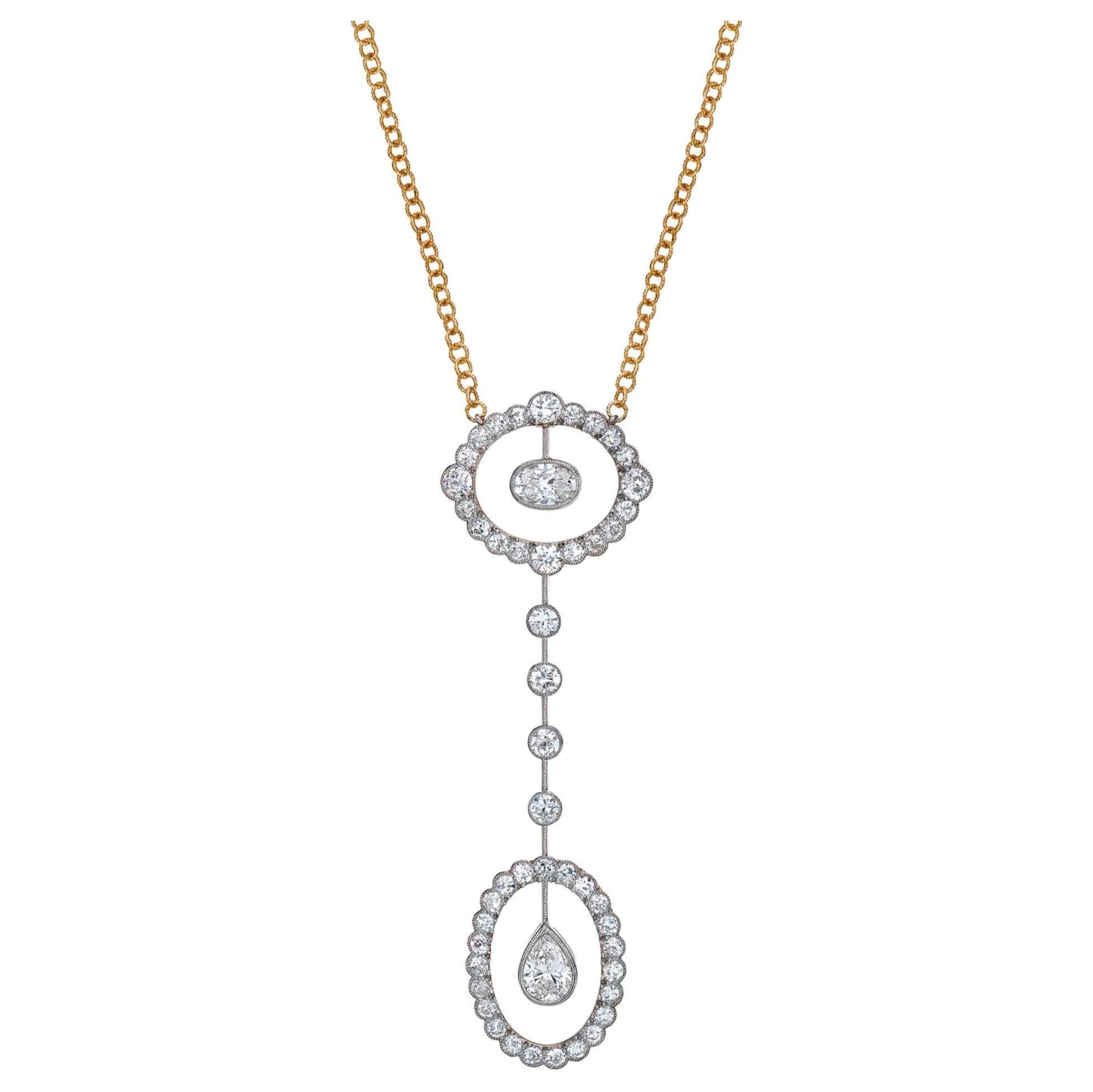 18 Karat Gold Edwardianische schwebende Diamant-Halskette im Angebot