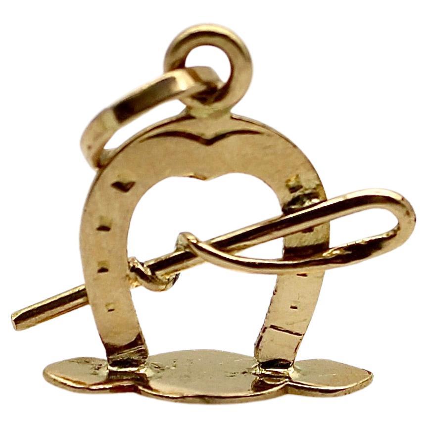 Horseshoe Gold Charm Necklace For Sale at 1stDibs