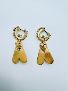18K Gold Egyptian Beetle Hanging Earrings