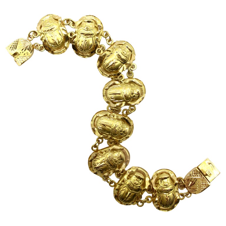 18k Gold Egyptian Revival Scarab Bracelet For Sale at 1stDibs