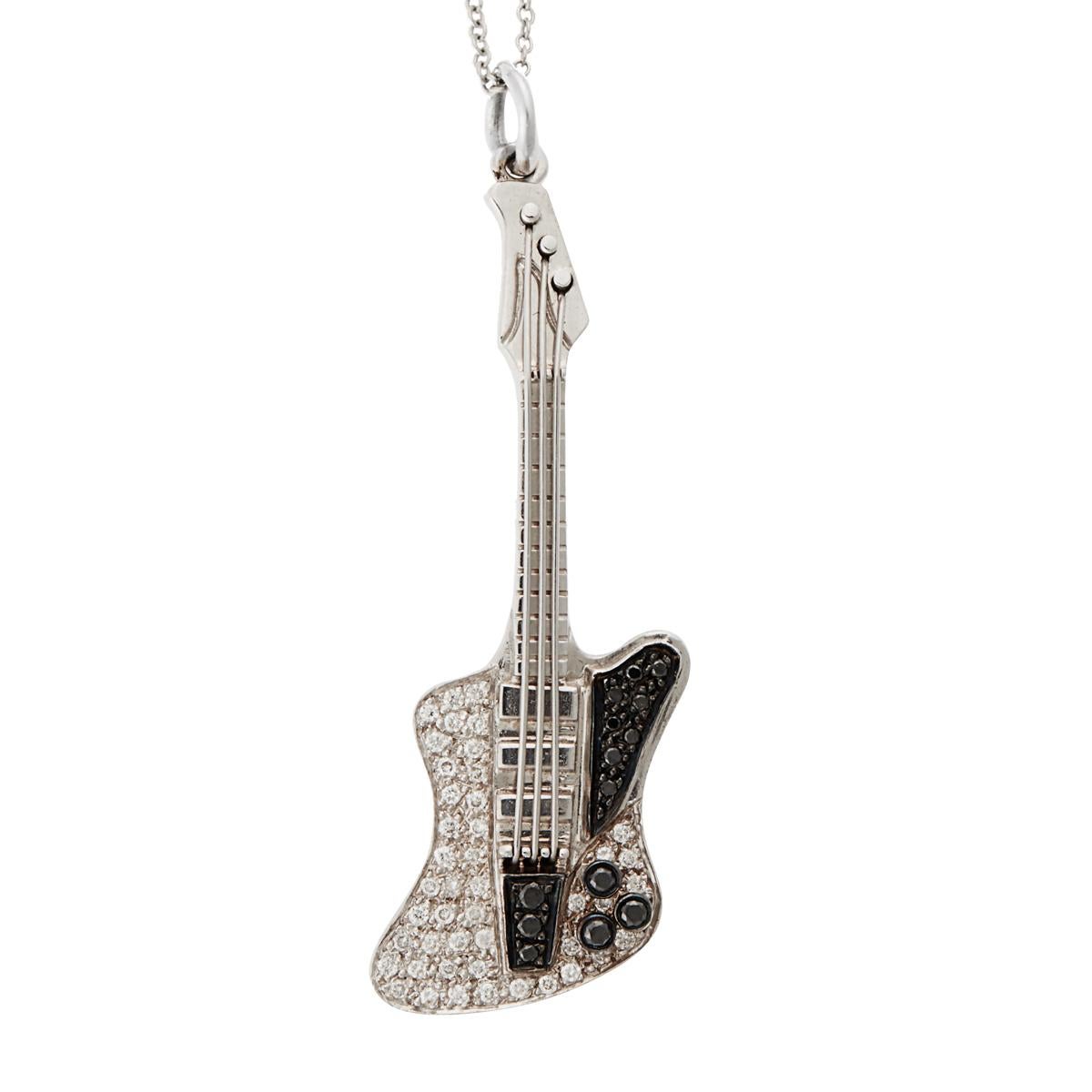 Ileana Makri 18k Gold Electric Guitar pendant set with Black and White Diamonds For Sale