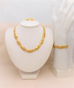 18K Gold Elephant and Burmese Ruby Necklace, Bracelet, and Earring Jewelry Set