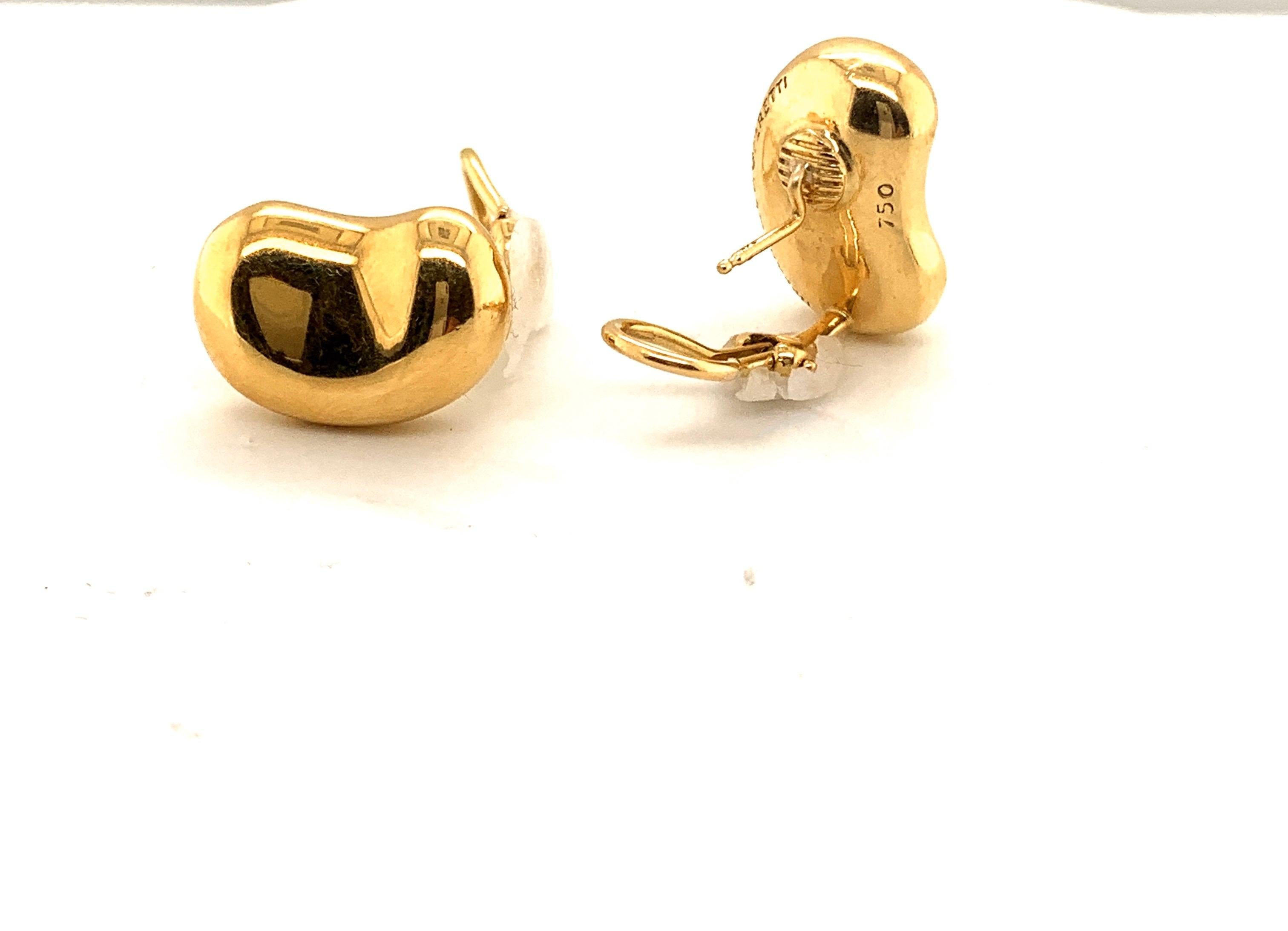 Women's or Men's 18 Karat Gold Elsa Peretti Tiffany & Co. Bean Earrings 