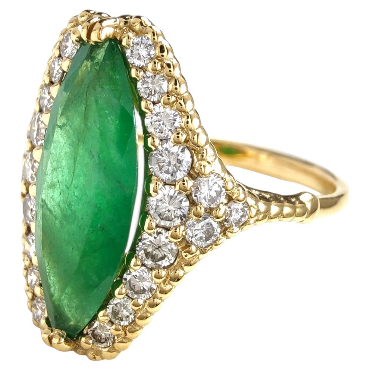 Esmeralda de Oro de 18 K - 2,76 Diamantes, Alta Joyería - Cóctel de Compromiso - Anillo de Regalo