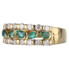 18k Gold Emerald and Diamond Band Ring