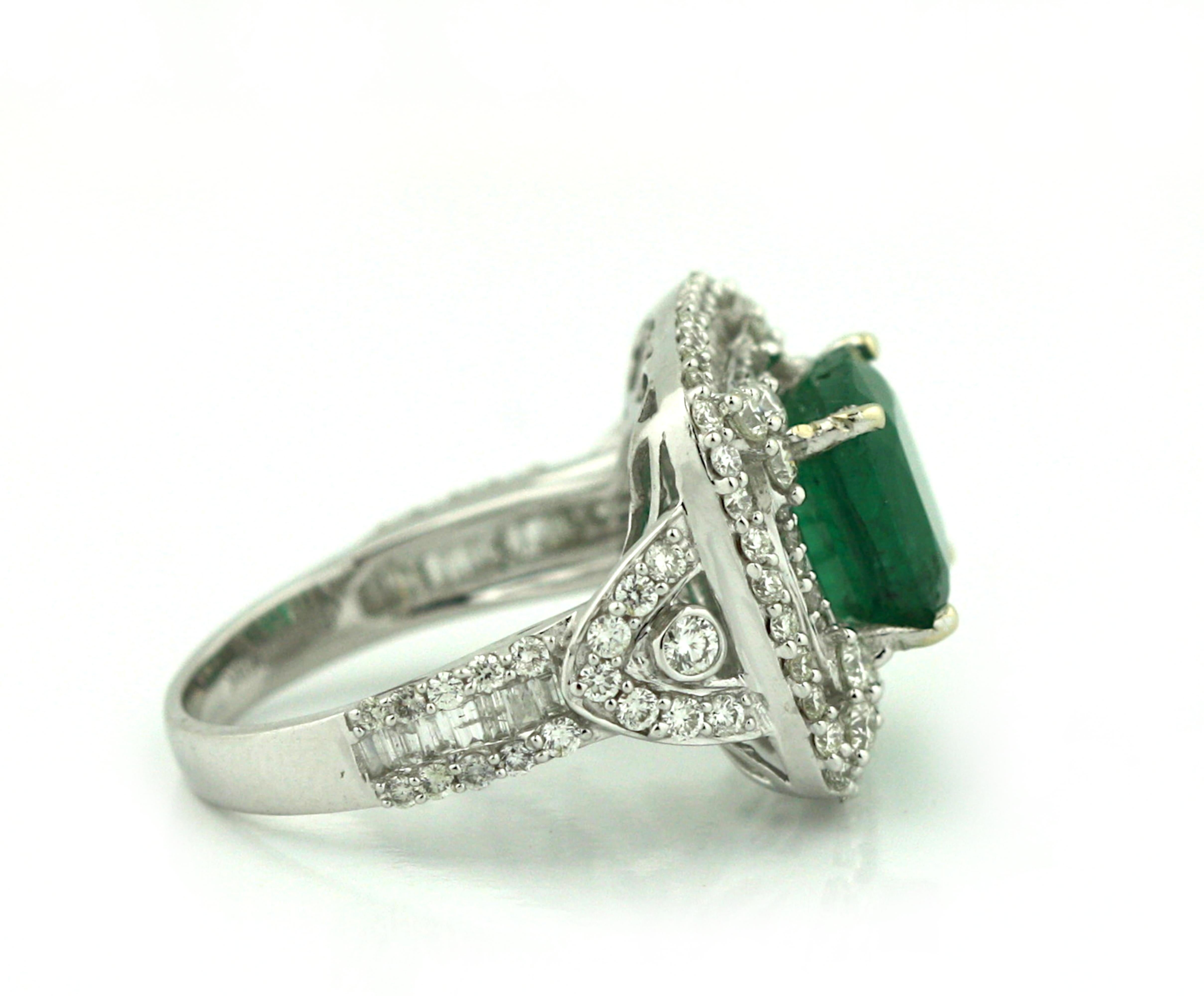 Emerald Cut 18K Gold Emerald and Diamond Ring 