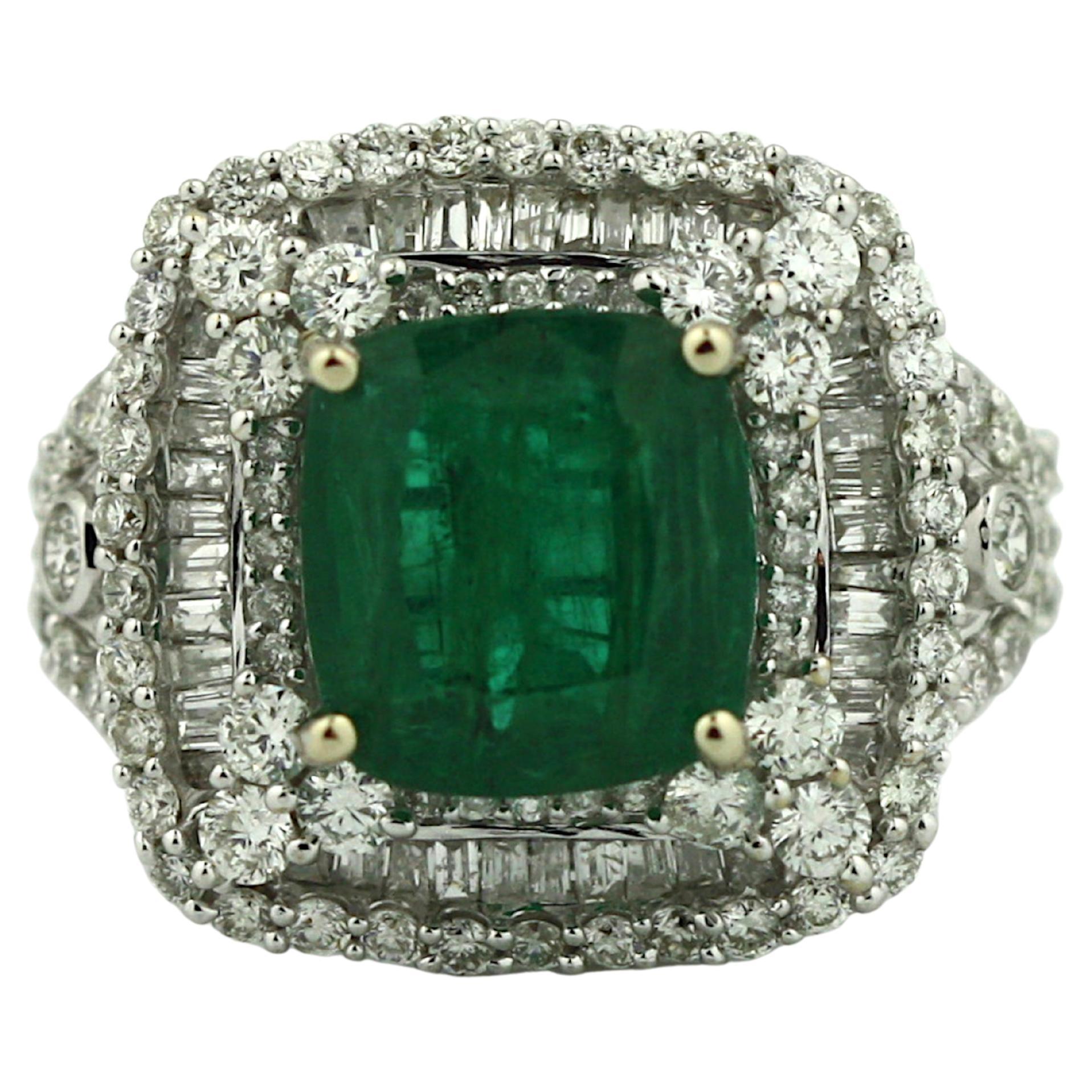 18K Gold Emerald and Diamond Ring 