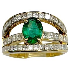 Used 18K Gold Emerald and Diamond Ring