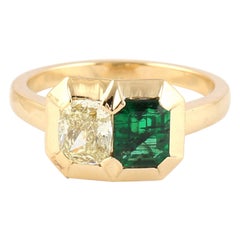 Bague « Toi et Moi » en or 18 carats, avec émeraude et diamants