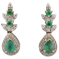 18K Gold Emerald and Diamonds Earrings for women