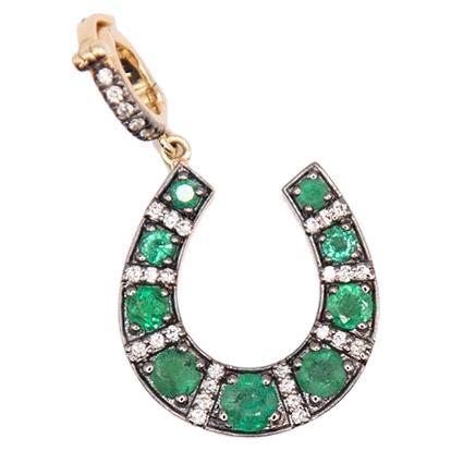 18K Gold Emerald and White Diamond Horseshoe pendant For Sale