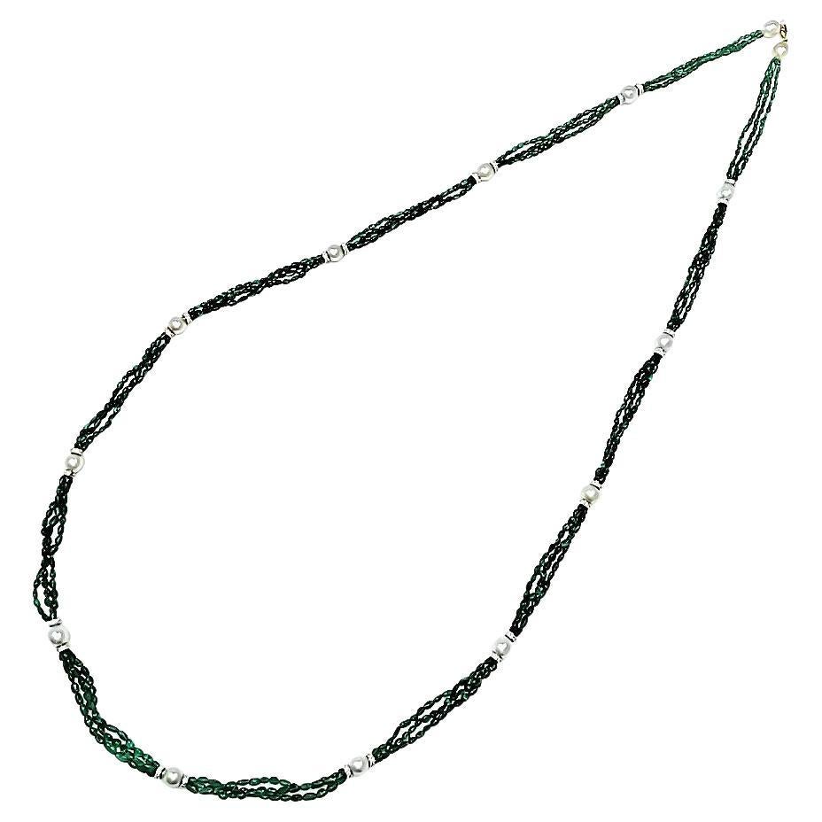 18k Gold Emerald Beads Cts 179 With Pearls and Diamonds Necklace