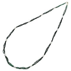 18k Gold Emerald Beads Cts 179 With Pearls and Diamonds Necklace