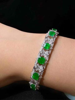 18K Gold Emerald Bracelet 8.70 Carat Natural Gemstone with 2 Carat Diamonds