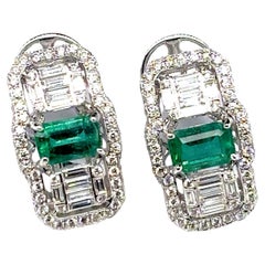 18k Gold Emerald Cts 0.96 Diamond Earrings