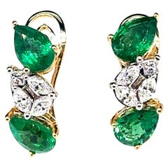 18k Gold Emerald Cts 1.52 Diamond Earrings