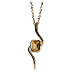 18K Gold Emerald Cut Yellow Citrine 2.0ct Pendant Bezel Set Bypass